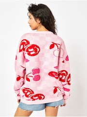 Skinnydip Pink Cherry Checkerboard Knit Jumper - Image 2 of 4