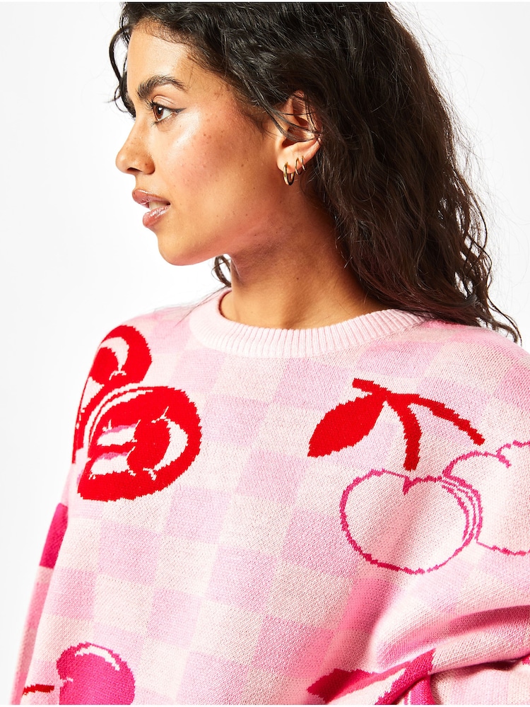 Skinnydip Pink Cherry Checkerboard Knit Jumper - Image 4 of 4