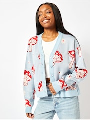Skinnydip Red Mushroom Knit Cardigan in Blue - Image 2 of 4