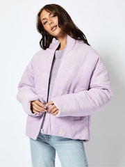 Skinnydip Lilac Wildflower Corduroy Puffer Jacket - Image 1 of 3