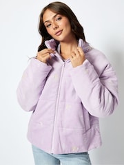 Skinnydip Lilac Wildflower Corduroy Puffer Jacket - Image 2 of 3