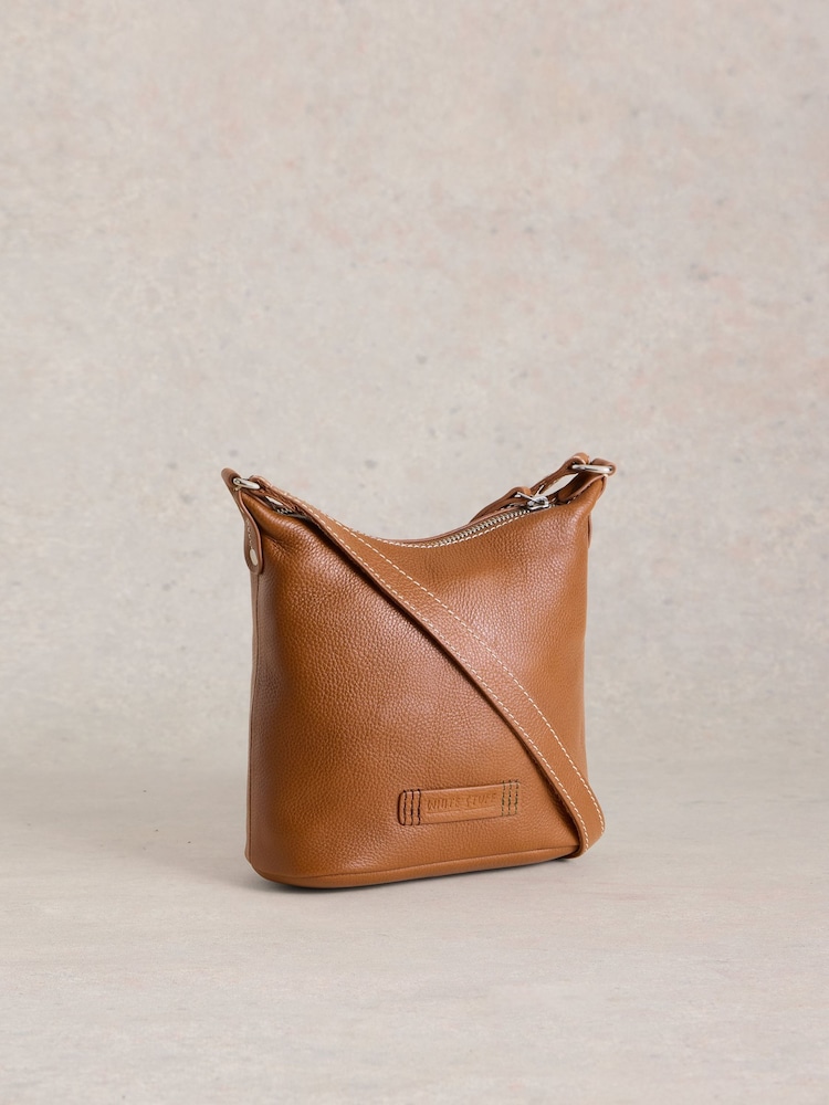 White Stuff Brown Mini Fern Leather Cross-Body Bag - Image 2 of 6