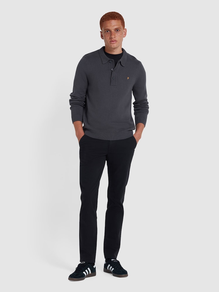 Farah Charcoal Grey Hamlet Long Sleeve Knit Polo Shirt - Image 2 of 5