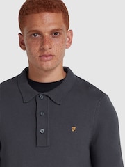Farah Charcoal Grey Hamlet Long Sleeve Knit Polo Shirt - Image 4 of 5