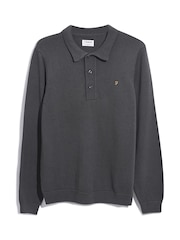 Farah Charcoal Grey Hamlet Long Sleeve Knit Polo Shirt - Image 5 of 5