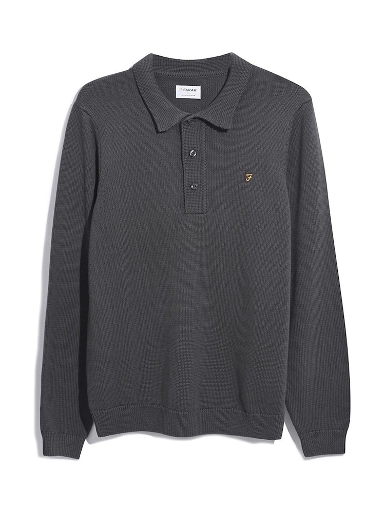Farah Charcoal Grey Hamlet Long Sleeve Knit Polo Shirt - Image 5 of 5