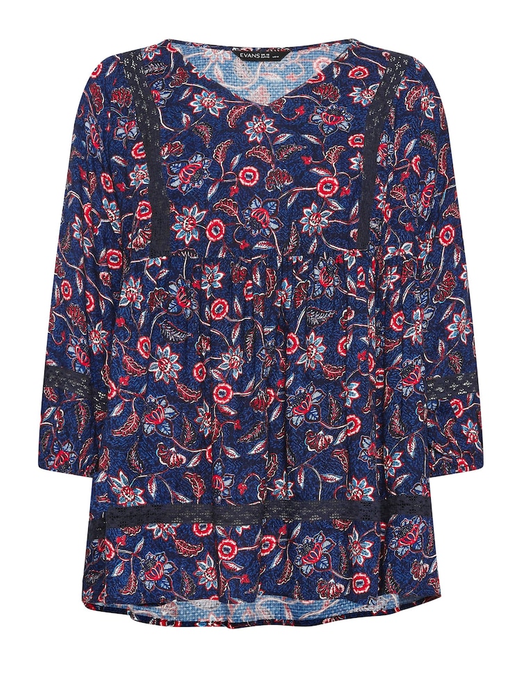 Evans Blue & Red Curve Crochet Trim Top - Image 5 of 5