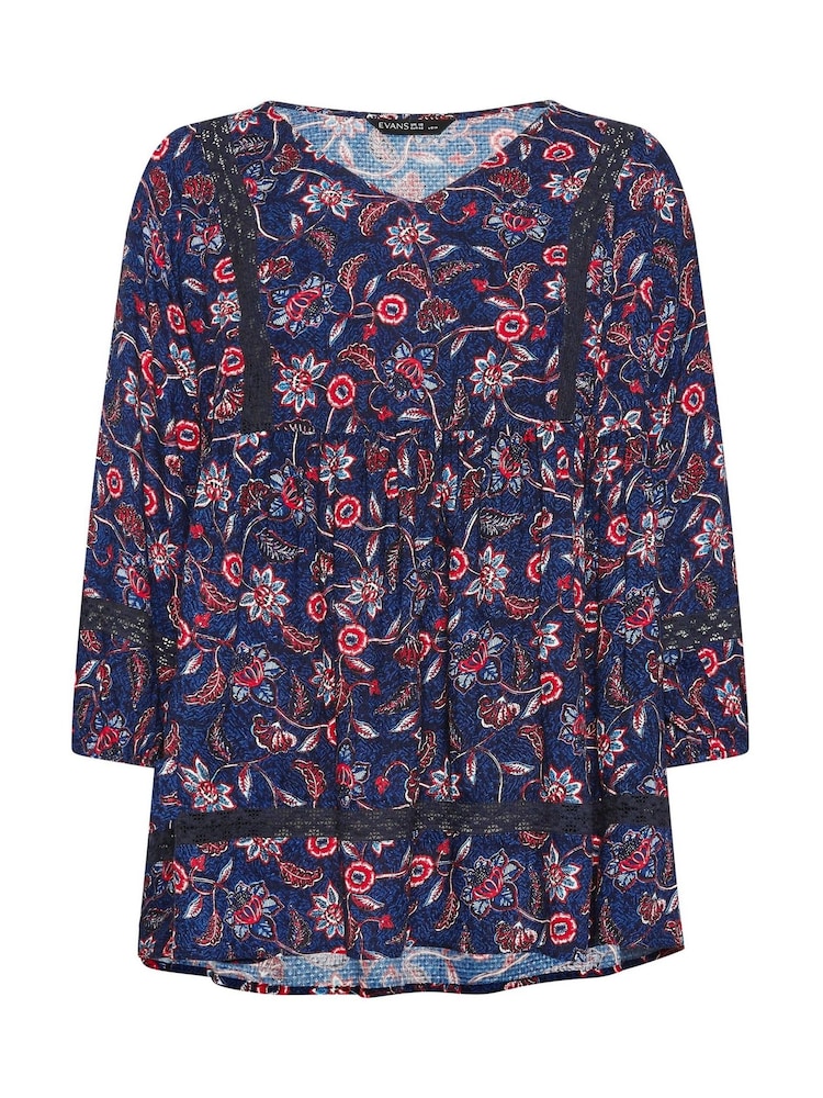 Evans Blue & Red Curve Crochet Trim Top - Image 5 of 5 Evans Blue & Red Curve Crochet Trim Top - Image 5 of 5