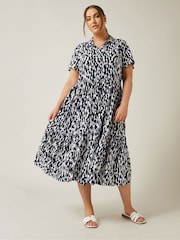 Evans Blue Markings Print Tiered Dress - Image 1 of 5
