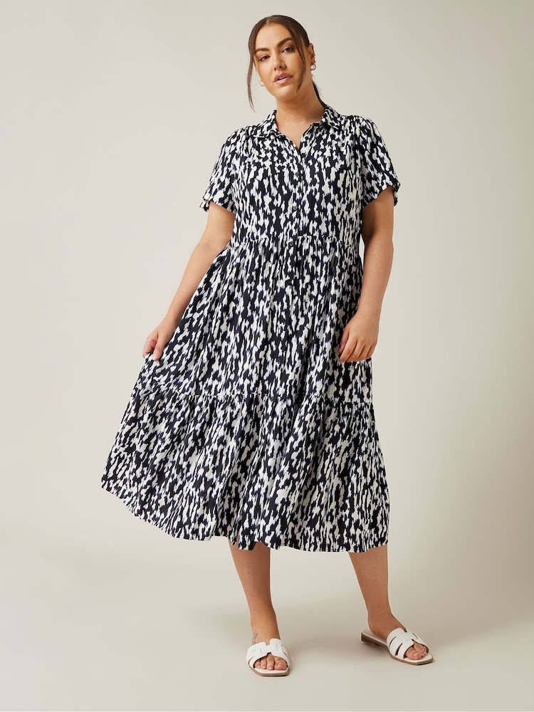 Evans Blue Markings Print Tiered Dress - Image 1 of 5