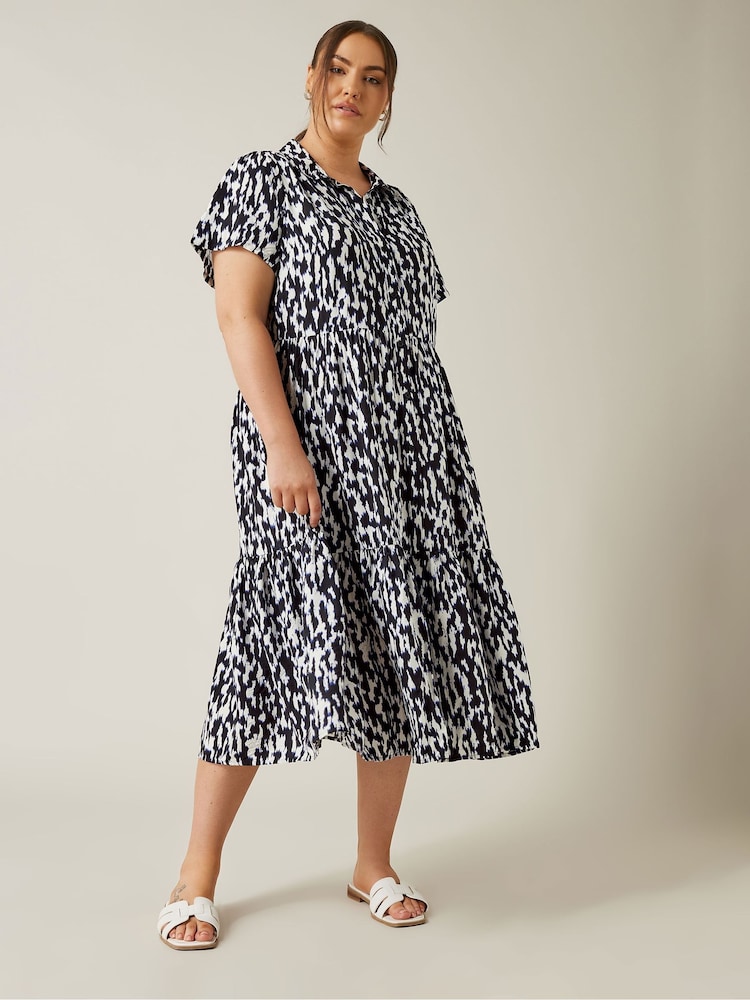 Evans Blue Markings Print Tiered Dress - Image 2 of 5