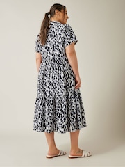 Evans Blue Markings Print Tiered Dress - Image 3 of 5