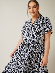 Evans Blue Markings Print Tiered Dress - Image 4 of 5