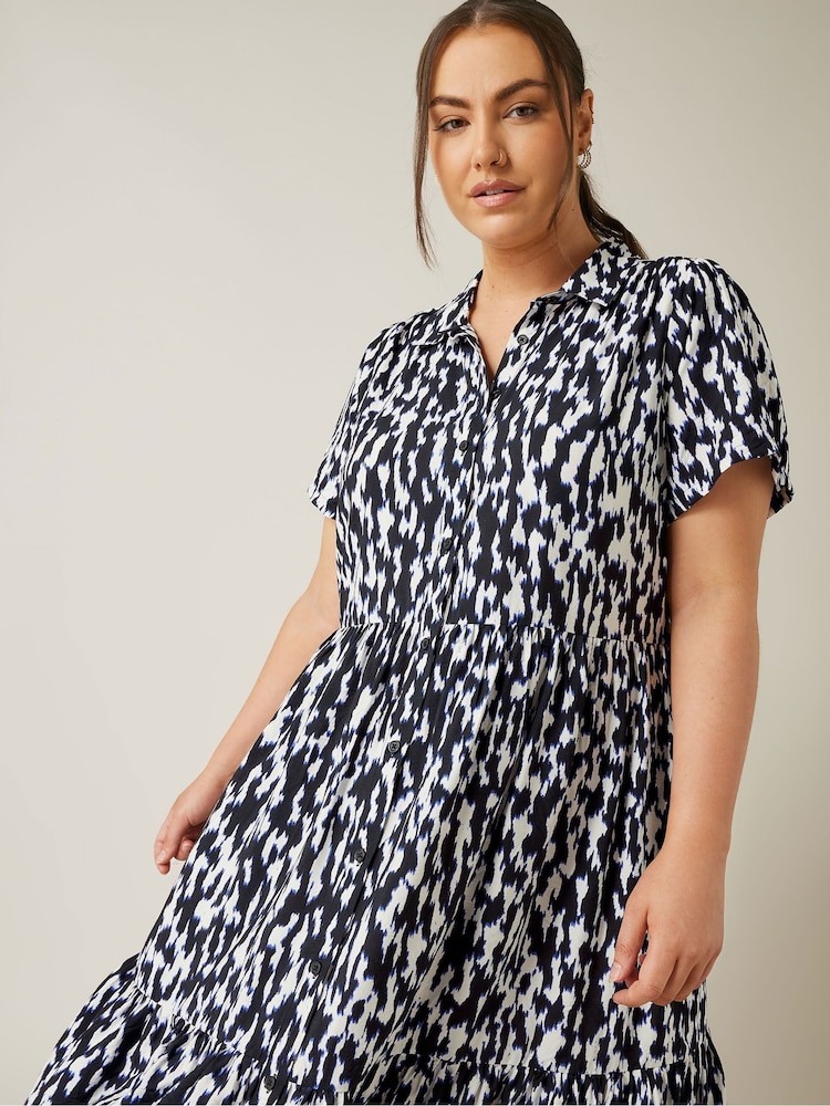 Evans Blue Markings Print Tiered Dress - Image 4 of 5
