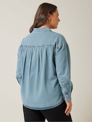 Evans Blue Denim 100% Cotton Shirt With Embellishment - Image 2 of 5
