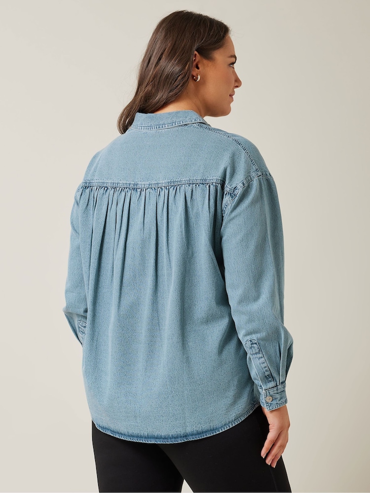 Evans Blue Denim 100% Cotton Shirt With Embellishment - Image 2 of 5