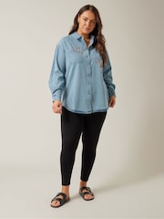 Evans Blue Denim 100% Cotton Shirt With Embellishment - Image 4 of 5