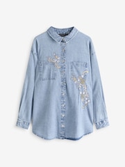 Evans Blue Denim 100% Cotton Shirt With Embellishment - Image 5 of 5