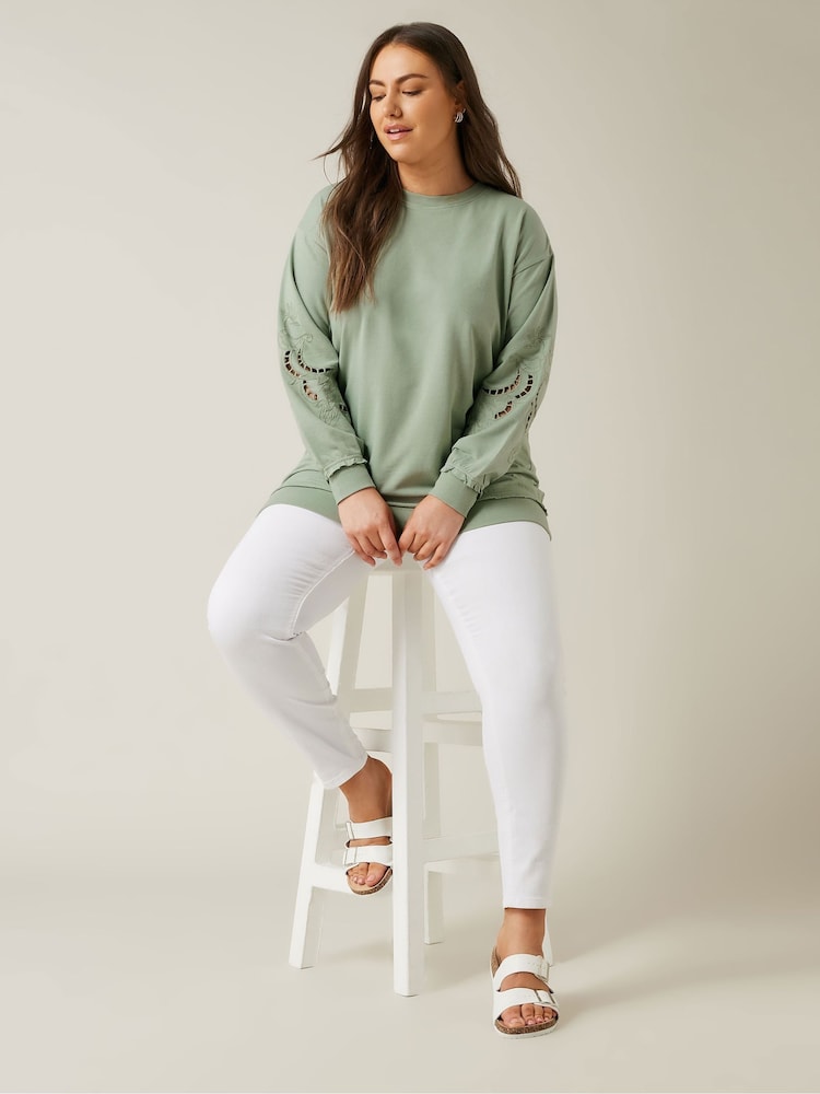 Evans Cutwork Crew Neck 100% Cotton Sweatshirt - Image 2 of 5