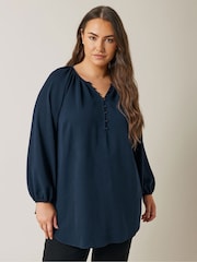 Evans Blue Long Sleeve Boho Blouse - Image 1 of 6