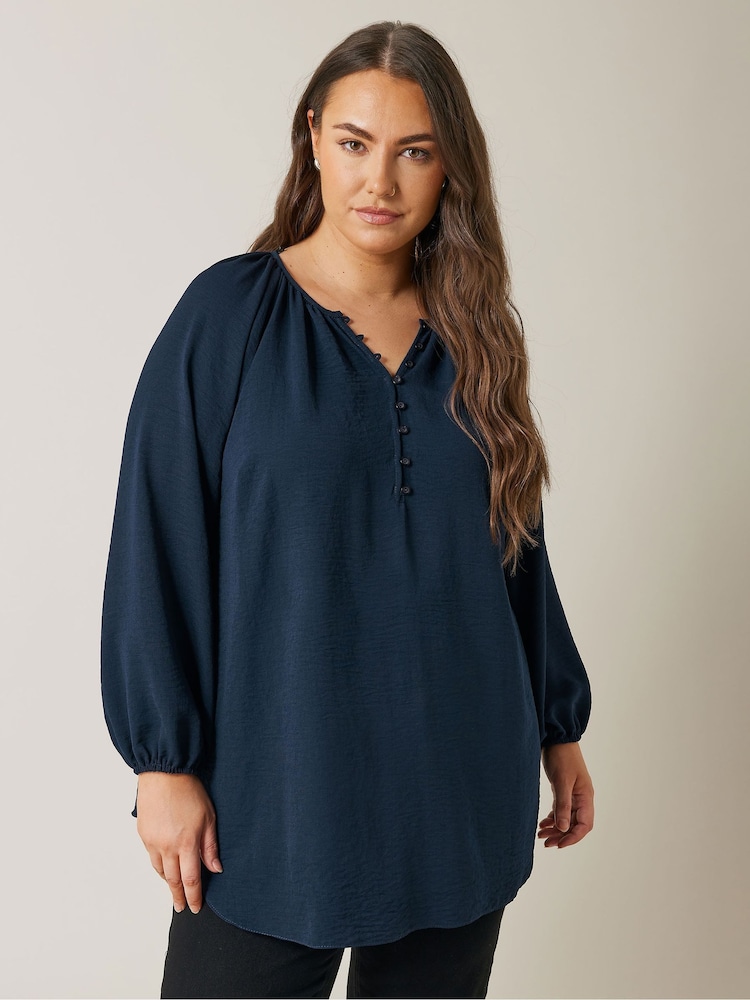 Evans Blue Long Sleeve Boho Blouse - Image 1 of 6