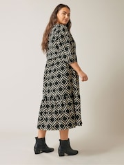 Evans Natural Geometric Print 1/2 Placket Dress - Image 2 of 5