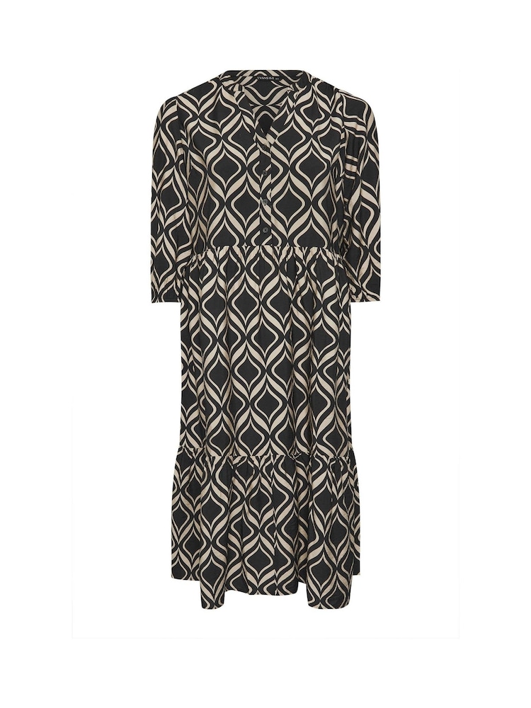 Evans Natural Geometric Print 1/2 Placket Dress - Image 5 of 5