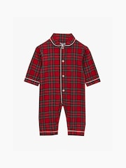 Trotters London Red Little Cosy 100% Cotton Tartan All-In-One - Image 1 of 3