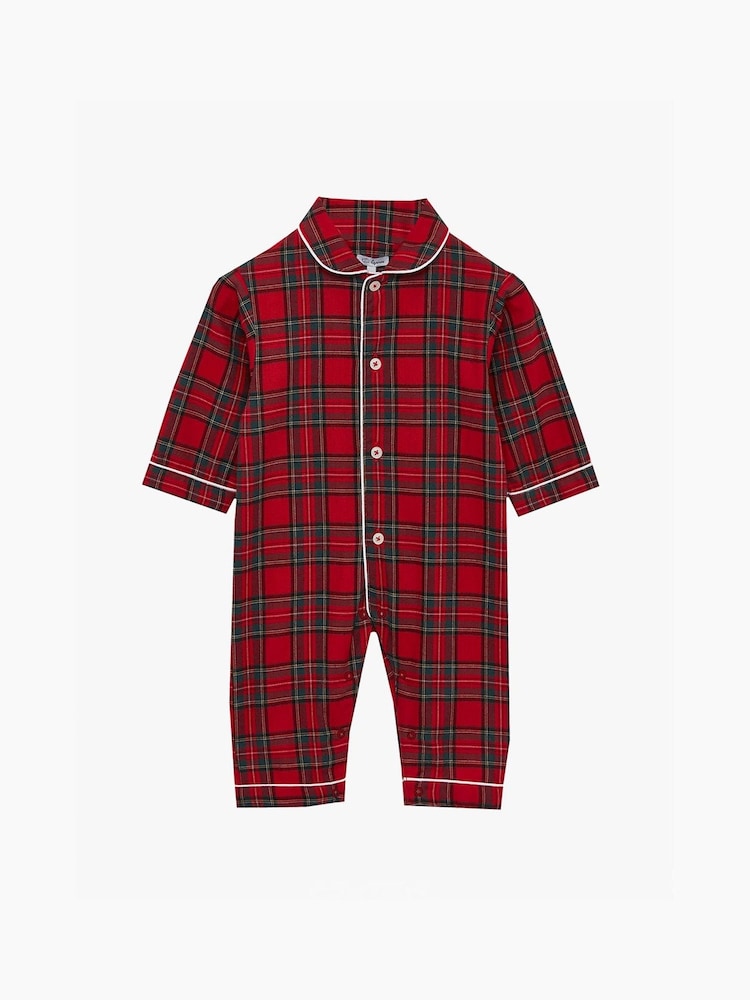 Trotters London Red Little Cosy 100% Cotton Tartan All-In-One - Image 1 of 3