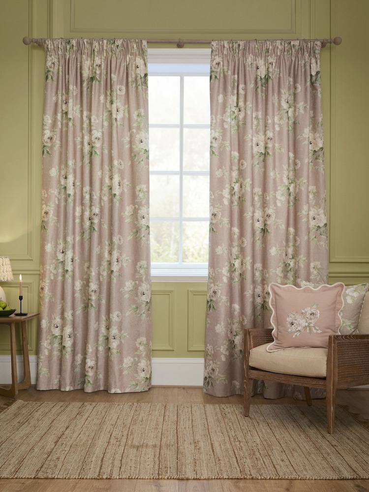 Sanderson Rose Adele Floral Printed Pencil Pleat Curtains - Image 1 of 5 Sanderson Rose Adele Floral Printed Pencil Pleat Curtains - Image 1 of 5