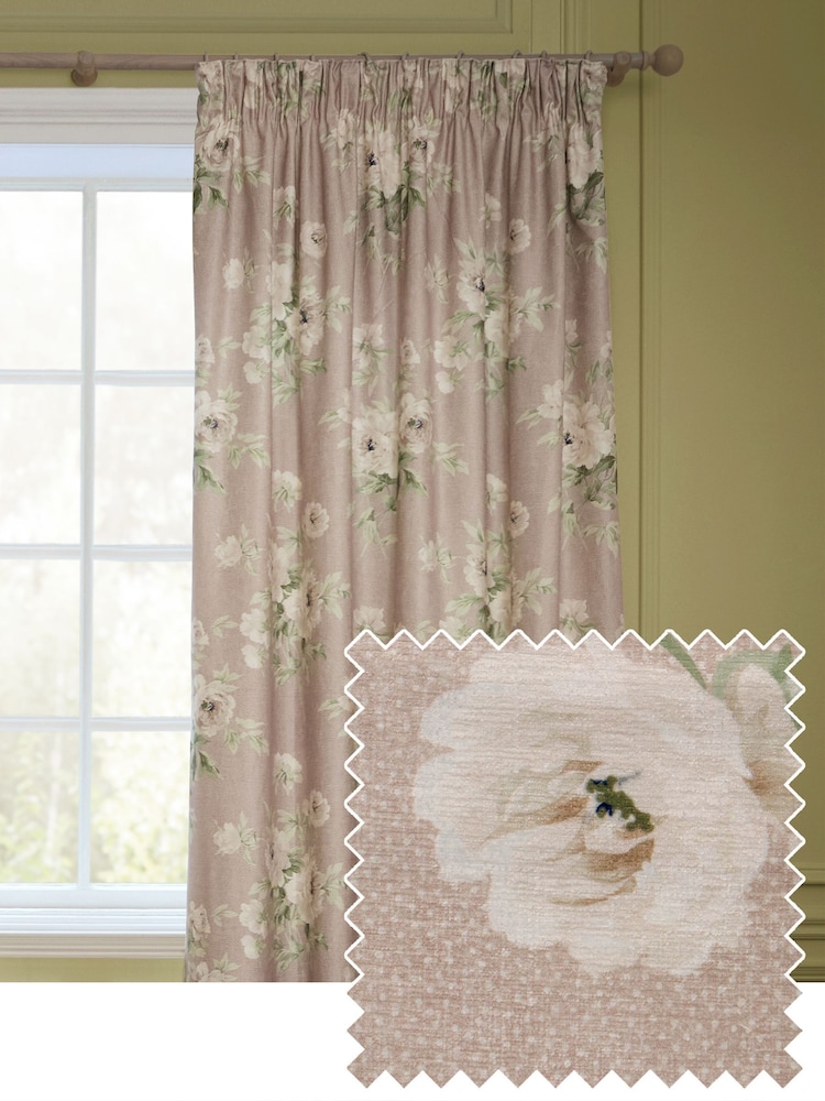 Sanderson Rose Adele Floral Printed Pencil Pleat Curtains - Image 2 of 5