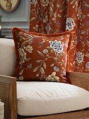 Sanderson Rust Porcelain Garden Matt Velvet Piped Cushion - Image 1 of 6