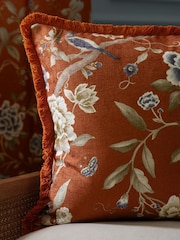Sanderson Rust Porcelain Garden Matt Velvet Piped Cushion - Image 2 of 6