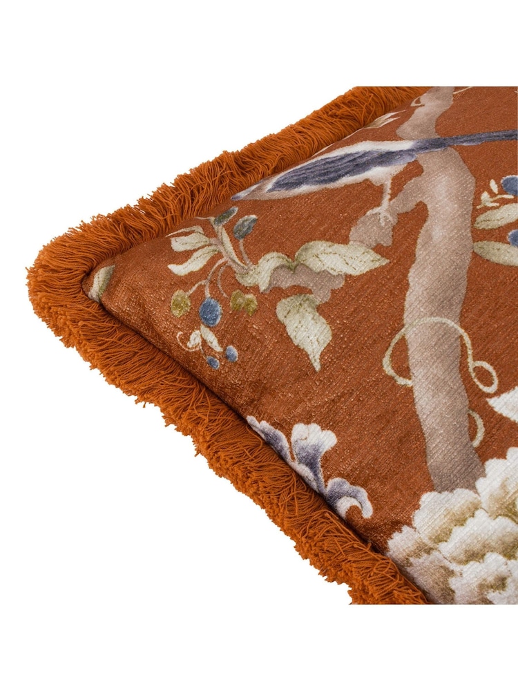 Sanderson Rust Porcelain Garden Matt Velvet Piped Cushion - Image 6 of 6