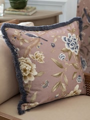 Sanderson Blush Porcelain Garden Matt Velvet Piped Cushion - Image 1 of 6