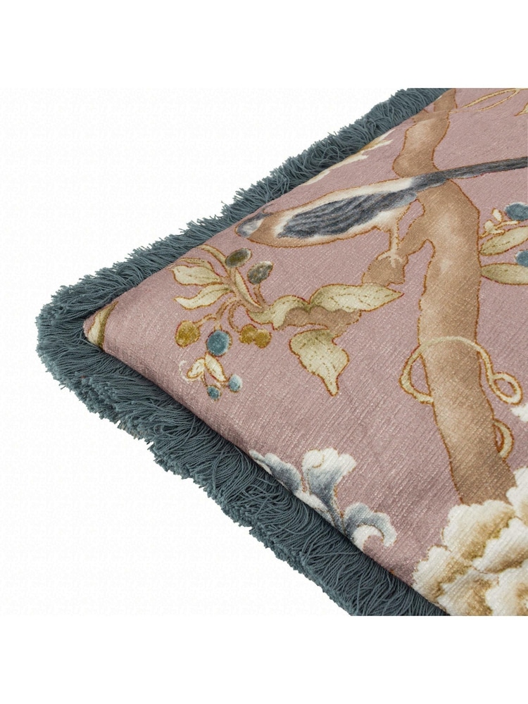 Sanderson Blush Porcelain Garden Matt Velvet Piped Cushion - Image 6 of 6