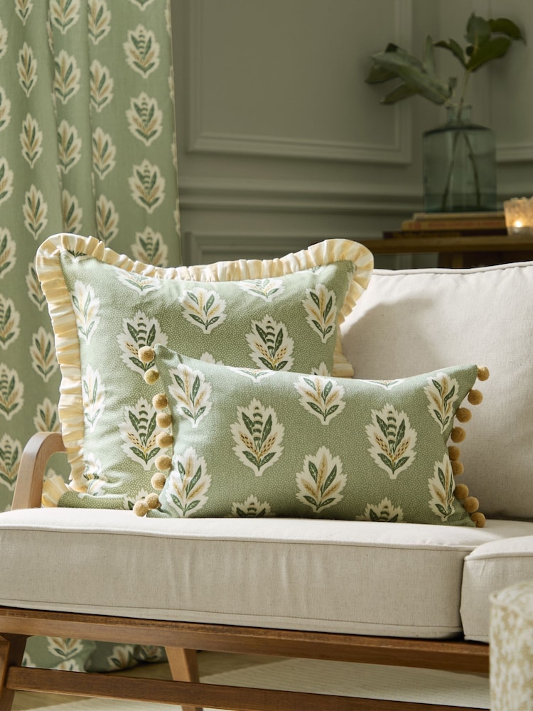 Sanderson Sage Sessile Leaf Ruffled Rectangular Cushion - Image 1 of 5
