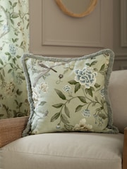Sanderson Sage Porcelain Garden Matt Velvet Piped Cushion - Image 1 of 5