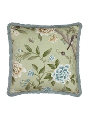 Sanderson Sage Porcelain Garden Matt Velvet Piped Cushion - Image 3 of 5