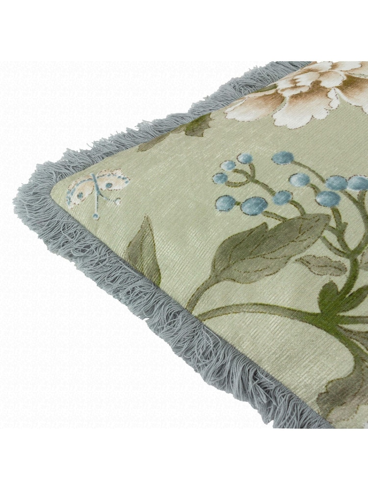 Sanderson Sage Porcelain Garden Matt Velvet Piped Cushion - Image 5 of 5