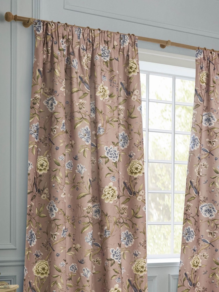 Sanderson Blush Porcelain Garden Matt Pencil Pleat Curtains - Image 2 of 4