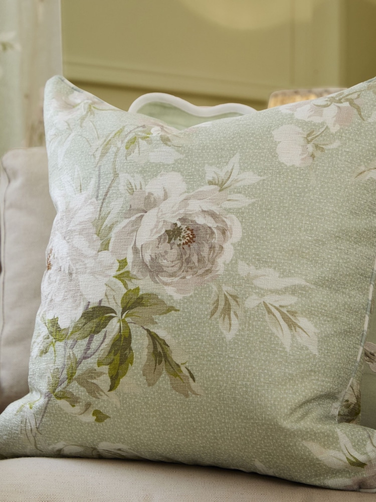 Sanderson Sage Adele Floral Printed Piped Cushion - Image 1 of 6 Sanderson Sage Adele Floral Printed Piped Cushion - Image 1 of 6