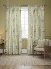 Sanderson Sage Adele Floral Printed Pencil Pleat Curtains - Image 1 of 4