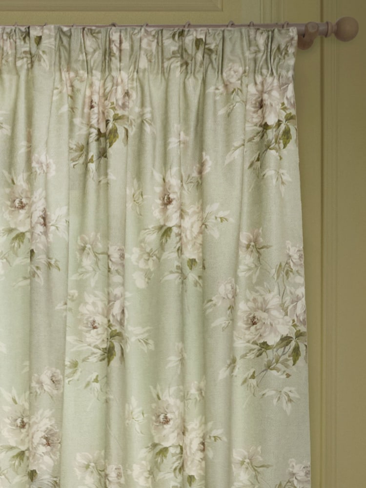 Sanderson Sage Adele Floral Printed Pencil Pleat Curtains - Image 2 of 4
