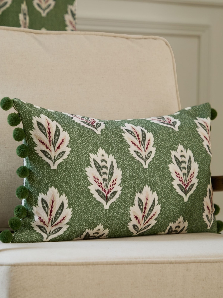 Sanderson Leaf Green Sessile Leaf Ruffled Rectangular Cushion - Image 1 of 5 Sanderson Leaf Green Sessile Leaf Ruffled Rectangular Cushion - Image 1 of 5