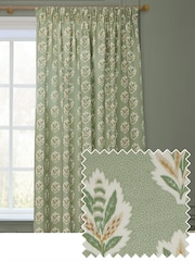 Sanderson Sage Sessile Leaf Printed Pencil Pleat Curtains - Image 2 of 5