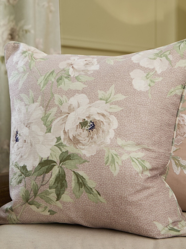 Sanderson Rose Adele Floral Printed Piped Cushion - Image 1 of 6