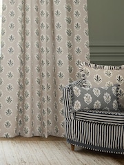 Sanderson Flax Sessile Leaf Printed Pencil Pleat Curtains - Image 3 of 6