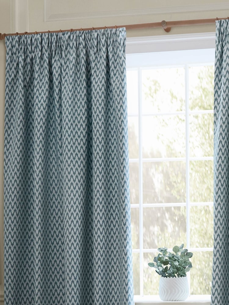 Sanderson Blue Hutton Woven Jacquard Pencil Pleat Curtains - Image 2 of 4