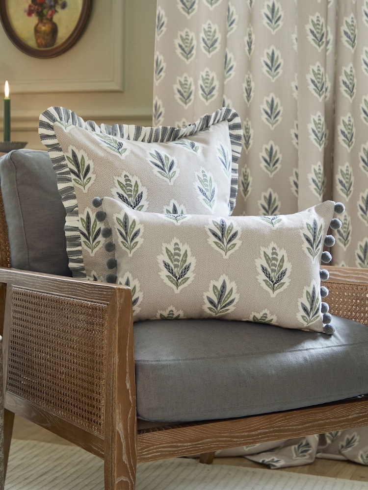 Sanderson Flax Sessile Leaf Ruffled Rectangular Cushion - Image 1 of 5